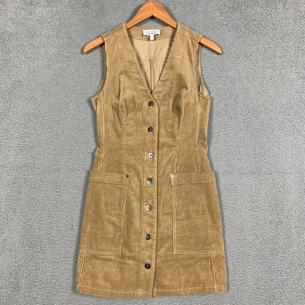 & Other Stories Mini Dress Size 2 Beige Corduroy Button Up Workwear Retro Hippie - Picture 2 of 10